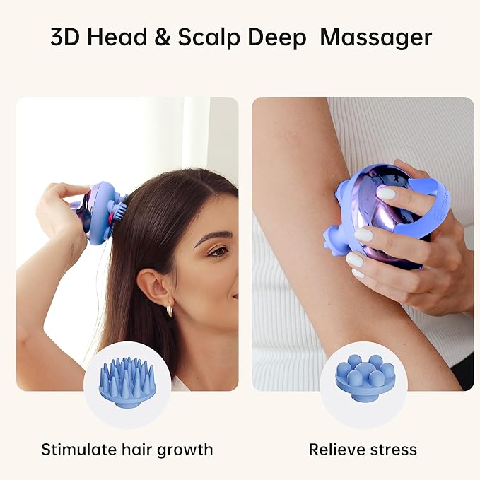COMFIER Cordless Scalp Massager Hair Growth with 3 kneading Modes,Waterproof Head Massage with 8 Claws for Deep Cleansing,Body Cat Head Scratcher,Gift for Women COMFIER