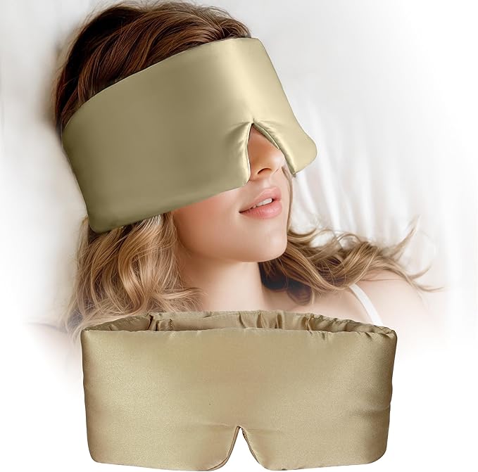 Silk Sleep Mask for Women and Men, Side Sleeper, 22 Momme Pure Mulberry Silk Total Blackout 100% Mulberry Eye Mask with Adjustable Headband Full Size, Eye Masks for Sleeping and Travel
