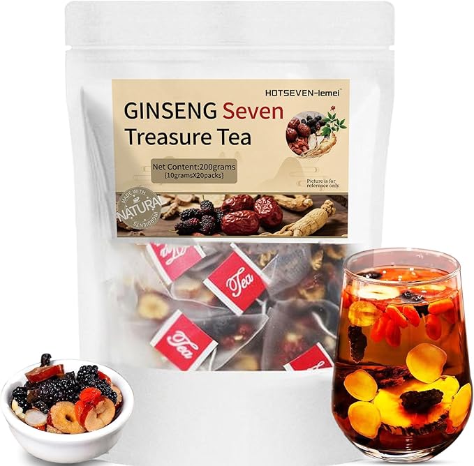Ginseng Seven Treasure Herbal Tea, Organic Kidney Detox & Cleanse Blend for Women & Men, 7 Natural Ingredients Herbal Formula, 20 Bags, 1 Pack - Bloomnest