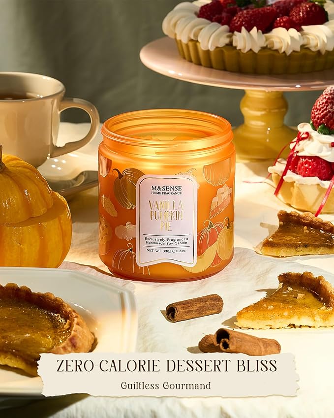 M&SENSE Fall Candles Vanilla Pumpkin Pie Scented, 11.6oz Natural Soy Wax Non Toxic, Double Wick 70 Hours Clean Burn, Warm Spiced Autumn Scent, Seasonal Gifts Home Decor - Bloomnest