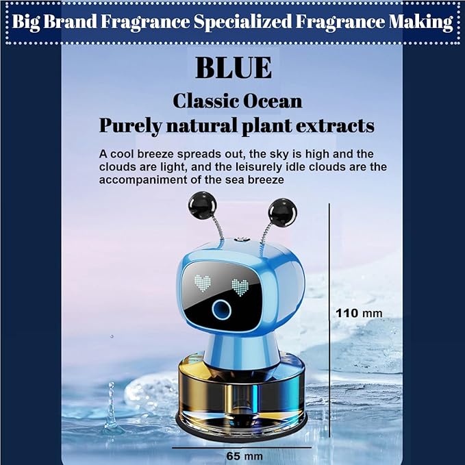 Robot Intelligent Aromatherapy Machine, Smart Cute Robot Car Air Freshener - Fine Spray/Fillable/Four-Gear Adjustment/Vibration Sensing/On-Off/Large Capacity Long-Lasting Fragrance/Blue-V2(Ocean) - Bloomnest