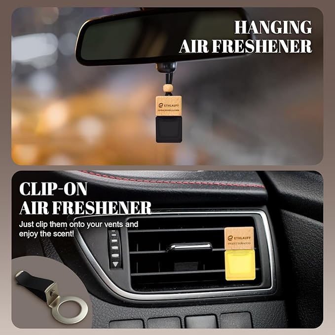 Car Air Freshener Hanging 3 Pack, Air Fresheners Diffuser - Leather, Cologne, Sweet Tobacco Fragrance Oil Air Diffuser for Men, 45+ days Long Lasting Fragrance 0.27 FL OZ/8ML - Bloomnest