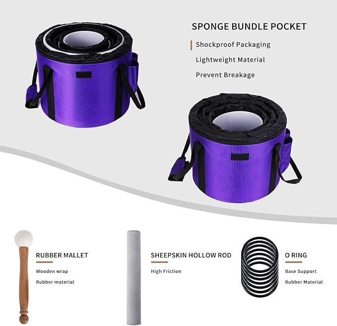 Leize Chakra Tuned 432hz Set of 7 Gradient Color Quartz Crystal Singing Bowls 6-12 inch with Heavy Duty Carrying Cases and Singing Bowl Mallets