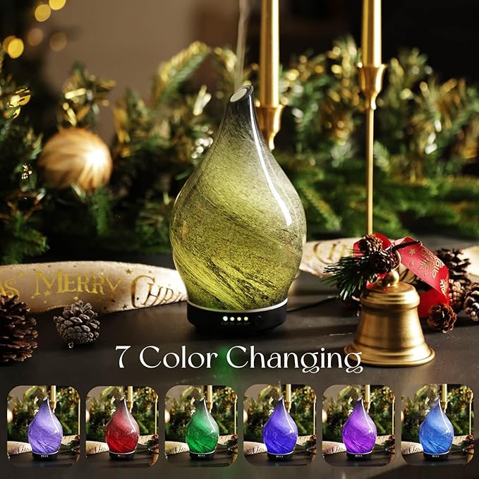 Porseme 150ml Essential Oil Diffuser Glass Color Changing Aroma Air Diffusers Aromatherapy Ultrasonic Cool Mist Humidifier 6 Running Hours Waterless Auto-Off for Sleeping Yoga Office Spa (Obsidian) - Bloomnest