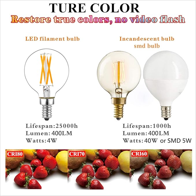 LiteHistory e12 led dimmable g16.5 Light Bulb 6W Equal 60 Watt 600lm AC120V e12 Candelabra Bulb 60 Watt for Chandeliers,Ceiling Fan,Vanity Warm White 2700K Globe e12 Light Bulb 6Pack - Bloomnest