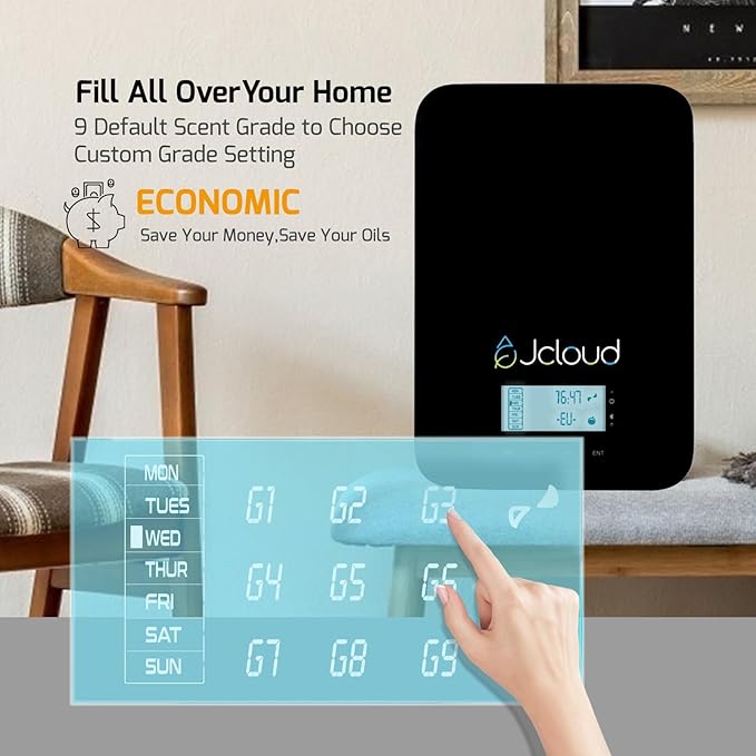 JCLOUD Upgrade Scent Air Machine for Home, HVAC Scent Diffuser Cover Up to 2000 Sq. Ft, Black with Royal Serenity Essential Oil - Inspired by Luxury Hotel Scent 100ML - Bloomnest