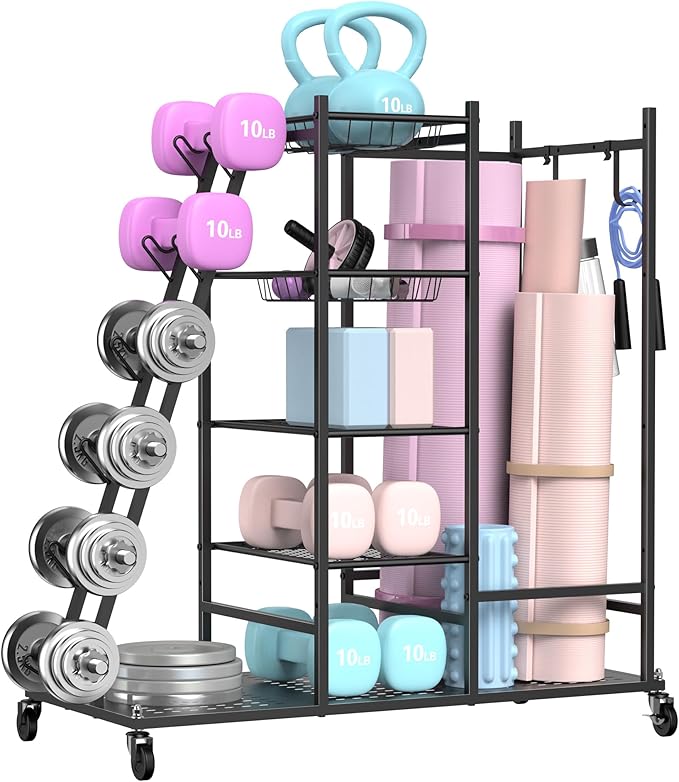 PLKOW Weight Rack for Dumbbells, Home Gym Storage for Dumbbells Yoga Mat Kettlebells, Yoga Mat Storage Rack for Garage, Home Gym - Bloomnest