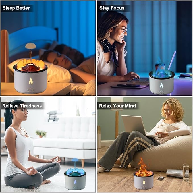 MINGPINHUIUS Volcano Humidifier Aromatherapy Essential Oil Diffuser, 2 Mist Modes: Flame and Volcano, Large Capacity with Timer Waterless Auto-Off for Home, Office, Yoga, or Gym (Red & Blue) MINGPINHUIUSFeatured