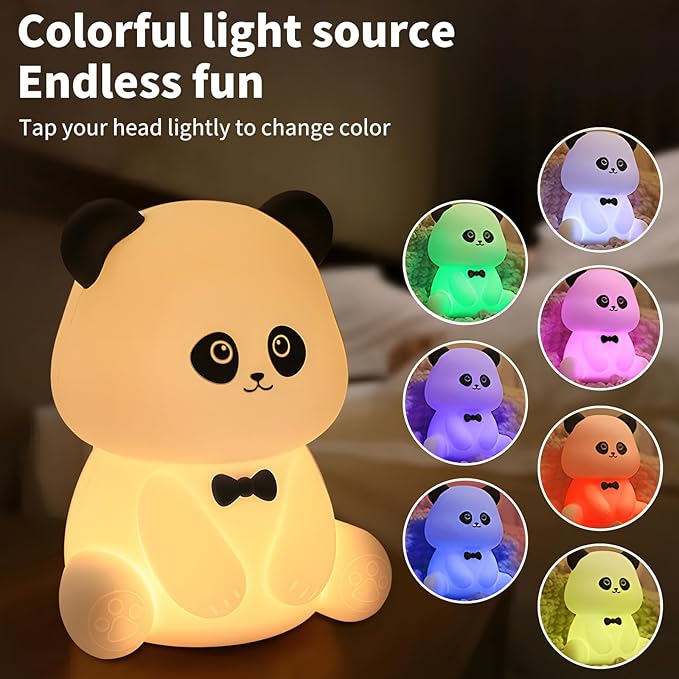 Cute Panda Night Light,Squishy Animal Nightlamp,Rechargerable Dimmable Nursery Soft Silicone Table Bedroom Lamp Portable Adjustable Lighting Bedroom Bedside Gift - Bloomnest