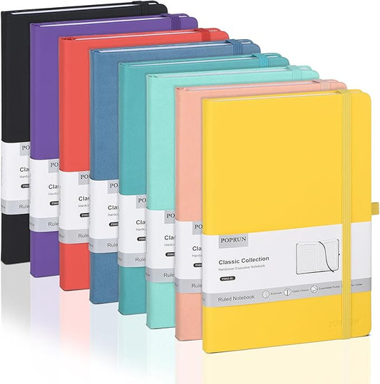 POPRUN A5 Lined Journal Notebooks, 8 Pack Leather Hardcover Thick Notebook for Writing, Business Work, Travel, School, College, 5.5 x 8.3 inch, 240 Pages Classic Ruled Journals Notepad, Multicolored - Bloomnest
