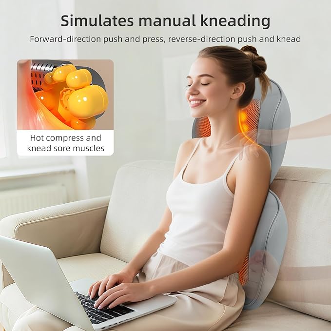 Rechargeable Back and Neck Massager with Heat – New Upgrade Deep Tissue 4D Kneading Massage Pillow for Pain Relief, Electric Shoulder Massager for Neck, Lower Back, Legs, Gifts for Men Women - Bloomnest
