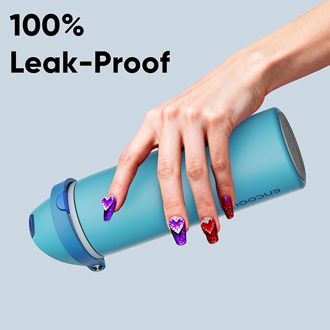 Insulated Water Bottle with Straw - Encool Stainless Steel Water Bottle with Push Button Lid, Leak-Proof & BPA-Free, Keeps Cold for 24 Hours for Sports, Travel, Gym (24 oz, Silk Blue) ENCOOL