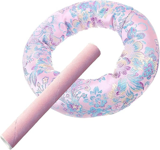 Pink Colour Silk Brocade Cushion Pillow for 6-12" 8-14" Sound Bowls for Tibetan Singing Bowl Hand-Made in Nepal Round Cushion (Size : 11 inch 1 pc+Suede Striker) - Bloomnest