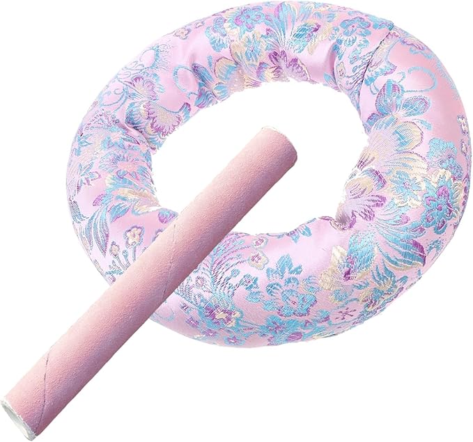 Pink Colour Silk Brocade Cushion Pillow for 6-12" 8-14" Sound Bowls for Tibetan Singing Bowl Hand-Made in Nepal Round Cushion (Size : 6 inch 1 pc+Suede Striker) - Bloomnest