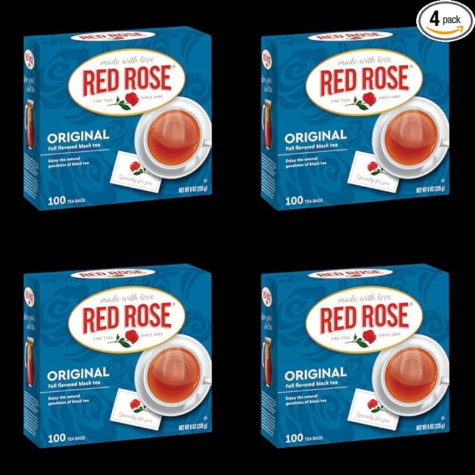 Red Rose Original Full Flavored Black Tea Specially Blended Strong Black Tea with 100 Tea Bags Per Box (Pack of 4) Contains Caffeine Brew Hot - Bloomnest
