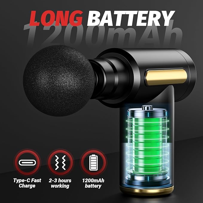 Massage Gun, Small Travel Tool, Massage Gun Deep Tissue,Percussion Handheld Portable Muscle Massager Tool for Full Body Pain Relief, Ideal Gifts for Men, Women(Black) - Bloomnest