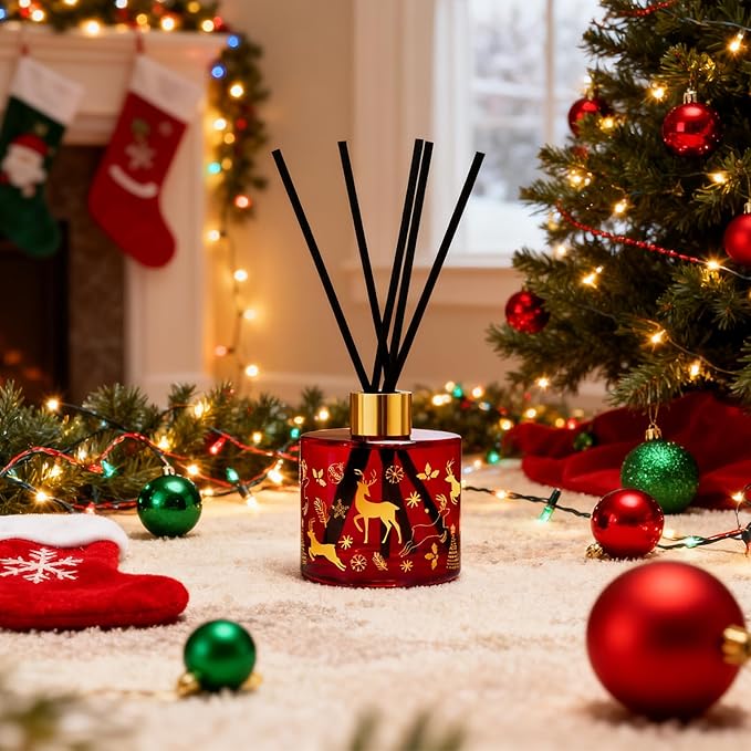 Reed Diffuser Set, Gingerbread Joy Christmas Oil Diffuser with Sticks, Home Fragrance Reed Diffuser for Bathroom Office Shelf Decor, Scented Room Fresheners, Holiday Ideal Gift 6.7 Fl.Oz - Bloomnest