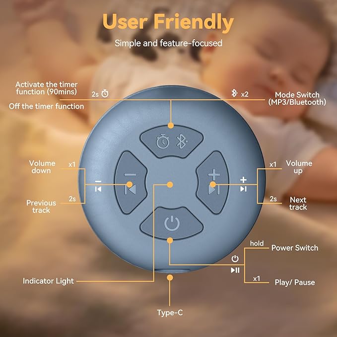 Portable Sound Machine for Baby | White Noise | 12 Soothing Sounds | Noise Canceling for Travel, Office, Nursery | Baby Shower | Registry Gift | Sleep Soother for Babies Kids Adults | Slate - Bloomnest