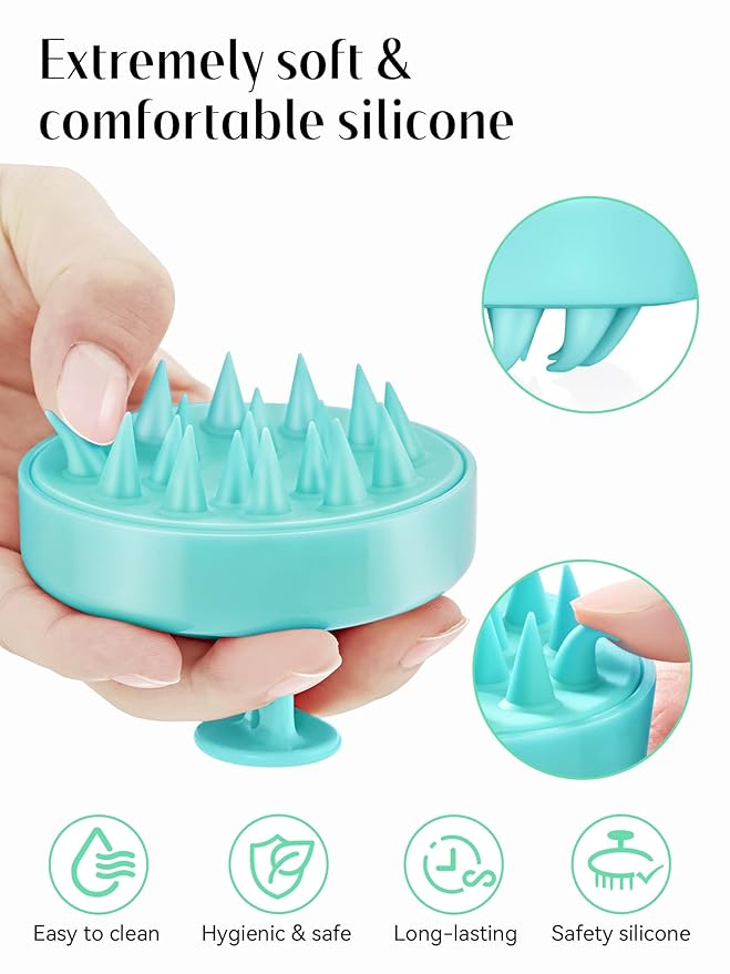 HEETA Scalp Massager Hair Growth, Soft Silicone Scalp Scrubber Shampoo Brush for Exfoliation, Dandruff Removal Head Massage Stress Relax, Wet & Dry Use for Thick Thin Curly Hair Care, Green HEETA