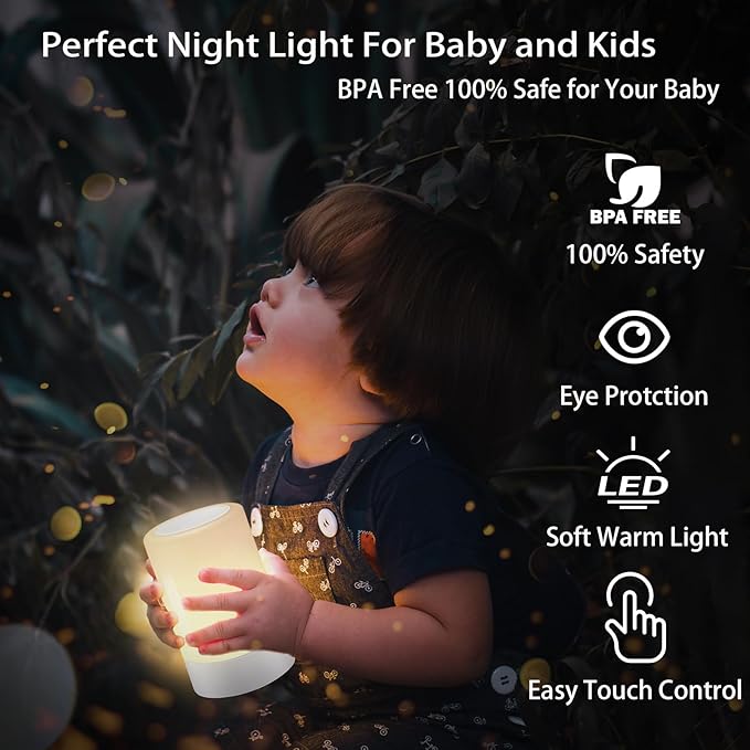 G Keni Nursery Night Light for Baby, Portable LED Touch Night Lamp for Kids and Adult, Breastfeeding, Sleep Aid, USB Rechargeable Nursing Lamp, Bedside Dimmable Warm Night Light, Soft Eye Caring - Bloomnest