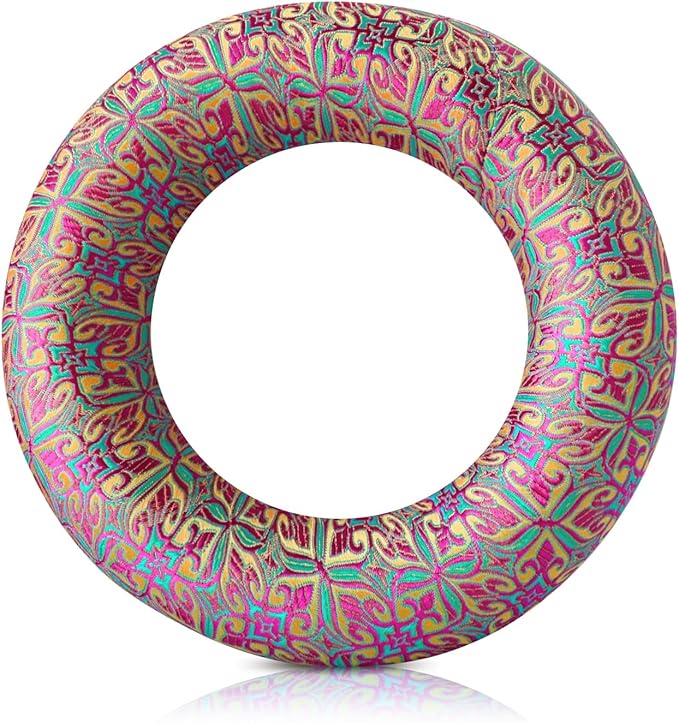 Singing Bowl Cushion for Tibetan Singing Bowls, Handmade Silk Brocade Round Cushion Pillow for Sound Healing and Crystal Sound Bowls Accessories(6.7 Inch,YellowPurple) - Bloomnest