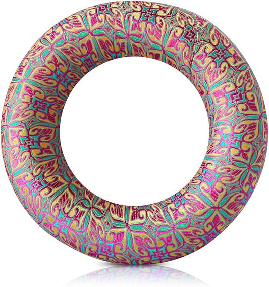 Singing Bowl Cushion for Tibetan Singing Bowls, Handmade Silk Brocade Round Cushion Pillow for Sound Healing and Crystal Sound Bowls Accessories(6.7 Inch,YellowPurple) - Bloomnest