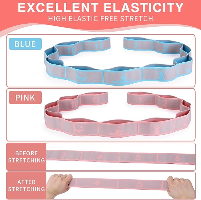 Elastic Yoga Stretching Strap with Loops, CEILIWEN Stretch Straps For Physical Therapy, Pilates Stretch Band, Elastic Exercise Bands, Leg Stretching Strap, Stretch Resistance Bands For Exercise - Bloomnest