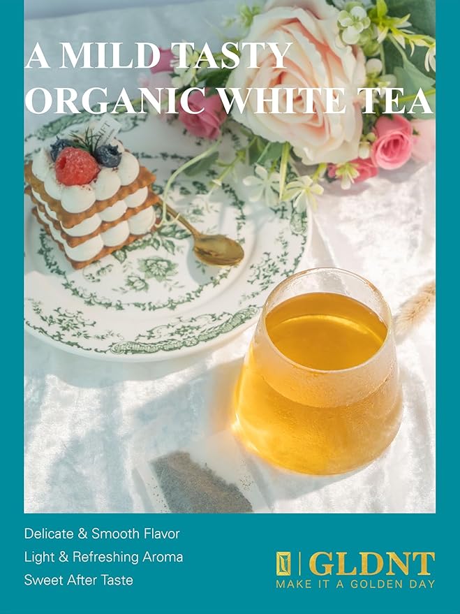 GLDNT Organic White Tea Bags, Natural Premium Organic White Tea, Mellow & Delicate Taste, Caffeinated, 100 Count - Bloomnest