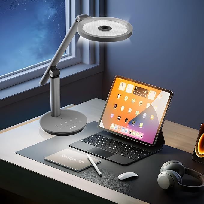 Honeywell Desk Lamp for Home Office, H6 Sunturalux™ Eye-Caring Led Desk Light, 800LM Dimmable Desk Lamp with Timer, Touch Control Tall Desk Reading Light, Table Lamp for Circle Webcam, Study, Bedroom - Bloomnest