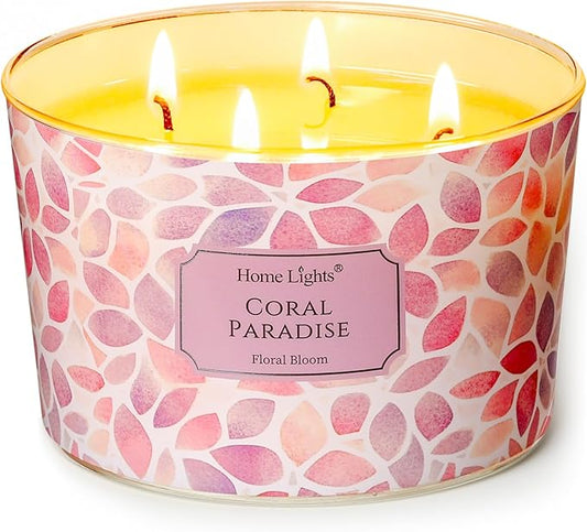 HomeLights Coral Paradise Scented Candles | 18oz Soy Candles Bohemian Natural Textures 4-Wick Large Candle Jars | Ideal Candle Gifts for Events, Home Decor Stress, Relief & Relaxation - Bloomnest