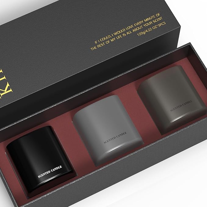 Scented Candles for Men - 3 Pack Vanilla Teakwood Mens Candles Gift Set | Essential Oil Soy Wax Candle | Luxury Masculine Gifts for Him, Husband, Boyfriend - Bloomnest