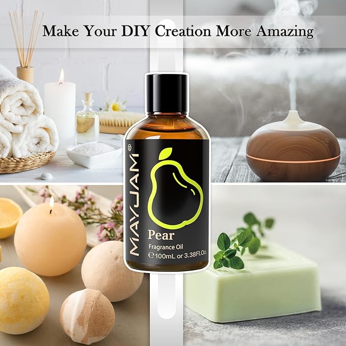 MAYJAM 100ML/3.38FL.OZ Pear Fragrance Oils with Glass Dropper, Essential Oils for Diffusers for Home, Long Lasting Scented Oils for Diffusers Soap Candle Making - Bloomnest