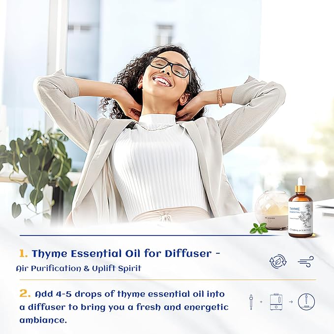HIQILI 3.38 Fl Oz Thyme Essential Oil, 100% Pure Undiluted for Hair, Skin, Diffuser, Aromatherapy, Includes 10ML Travel Bottle - 100ML - Bloomnest