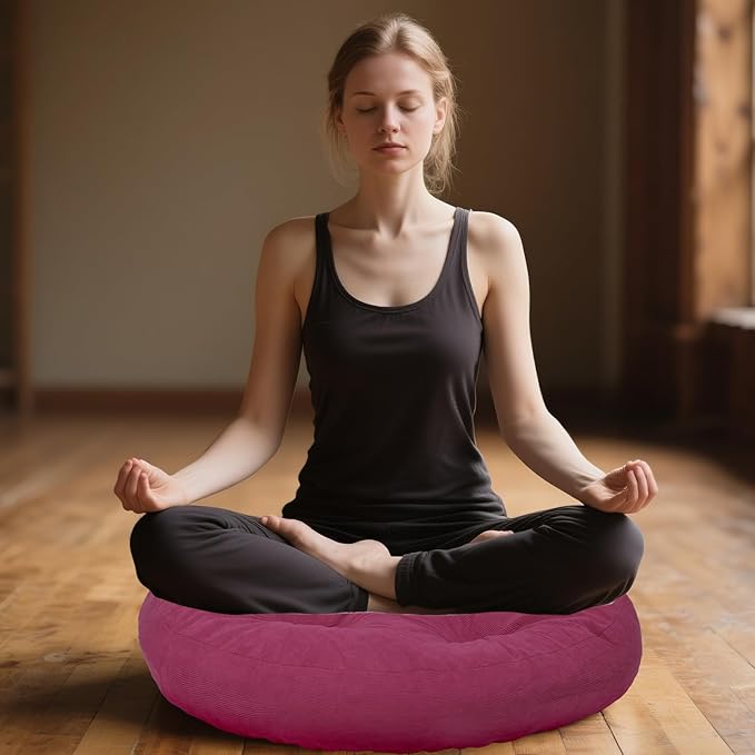 Meditation Floor Pillow Set of 2, Round Large Pillows Seating for Adults, Tufted Corduroy Cushion for Tatami Living Room, 22x22 Inch FP-Purple-R