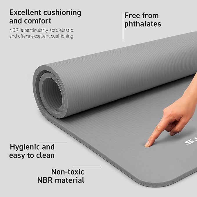 Yoga Mat Premium Non Slip Thick – Extra Comfortable Exercise Mat for Home Workouts, Pilates, Stretching & Gym – Cushioned NBR Foam, Gym Mat with Strap, for Women & Men - Bloomnest