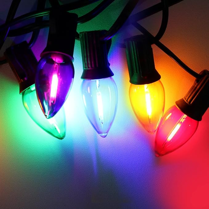 Meconard C7 Led Replacement Christmas Light Bulb, C7 Shatterproof Led Bulbs for Christmas Outdoor String Lights, E12 Candelabra Base, Commercial Grade Holiday Bulbs, Multi-Color, 25 Pack - Bloomnest