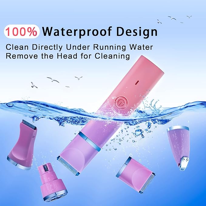 Dog Grooming Clippers Kit-Electric Rechargeable Cat Trimmer Tools-Cordless Quiet Pet Nail Paw Grinder-4 in 1 Multifunctional Low Noise Shaver-Razor for feet Face Ears Toenail Eye（Pink） - Bloomnest