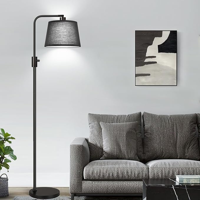 Nintiue [Upgraded] Dimmable Floor Lamp, 1000 Lumens LED Edison Bulb Included, Black Shade, Modern Arc Standing Tall Floor Lamp for Living Room Bedroom Office Dining Room - Bloomnest