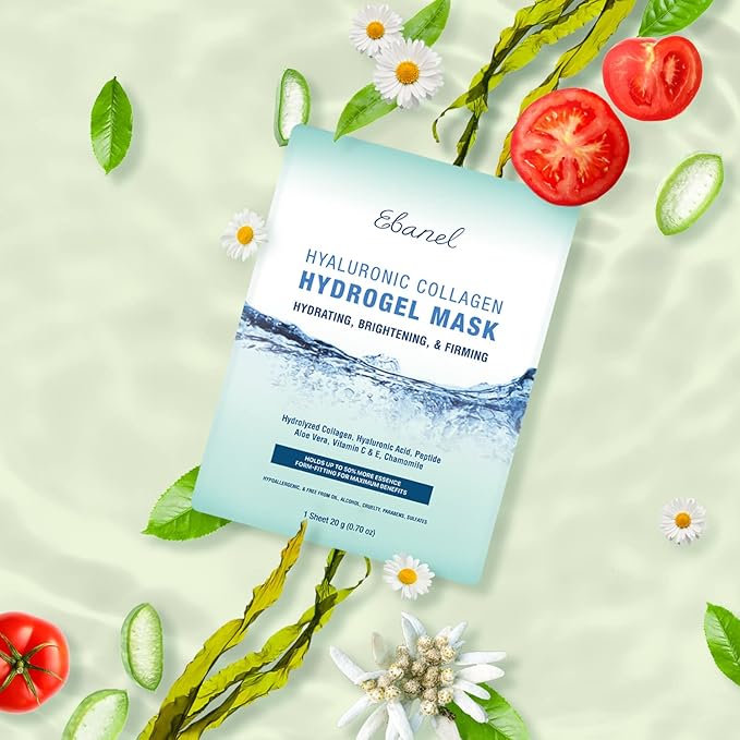 Ebanel 10 Pack Hydrogel Collagen Face Mask with Hyaluronic Acid, Vitamin C, Peptide, Aloe, Instant Brightening Hydrating Face Masks Skincare Korean Sheet Mask, Skin Firming, Lifting Anti Aging Masks - Bloomnest