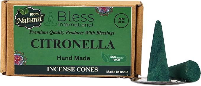 Bless International Citronella 100%-Natural-Incense-Cones Handmade-Hand-Dipped Organic-Chemicals-Free for-Purification-Relaxation-Positivity-Yoga-Meditation The-Best-scents (10 Count) BlessInternational