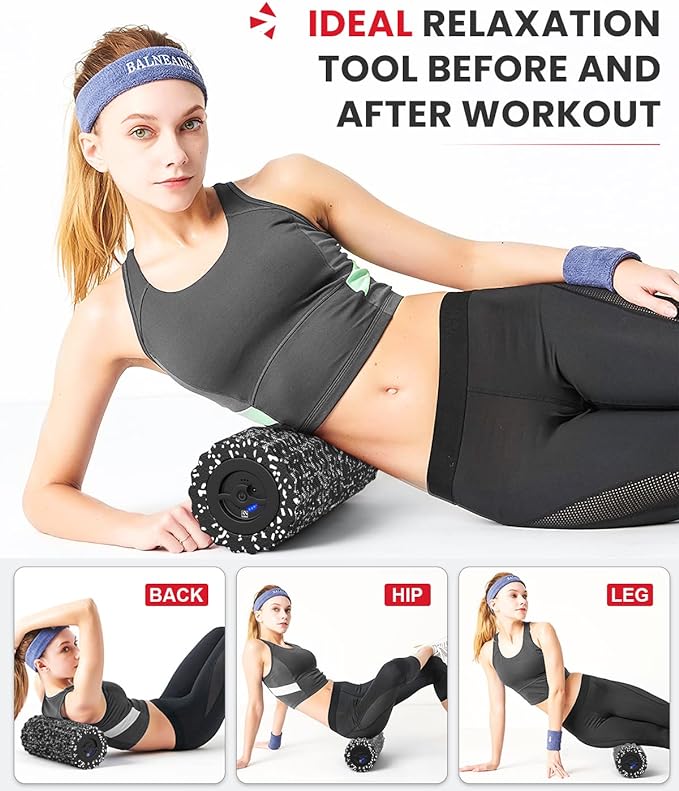 FITINDEX Vibrating Foam Roller for Muscle Deep Tissue, Back Pain Relief, Leg Foot Neck Massager, Exercise, Pilates, Muscle Recovery, Physical Therapy, 4-Speed, Rechargeable, Black - Bloomnest