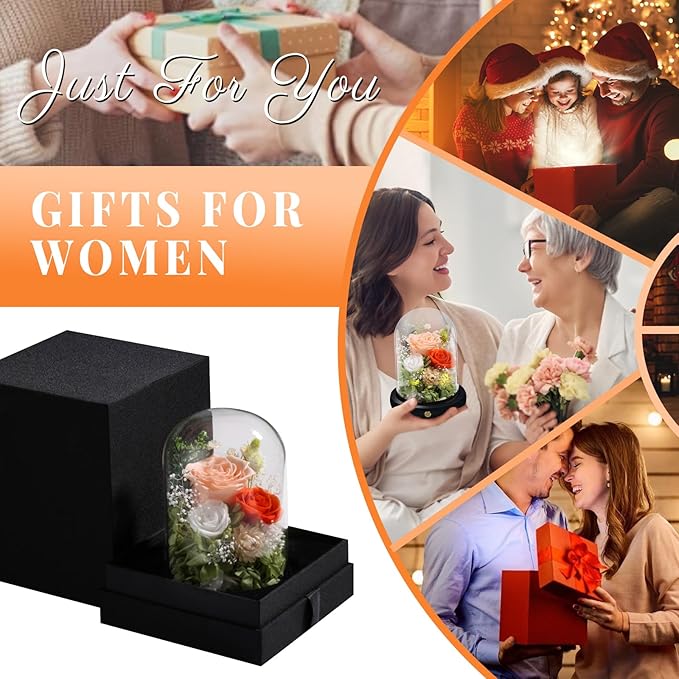 FIACO Preserved Flowers Rose Gifts for Women, Birthday Gifts Eternal Rose in Glass Dome Long-Lasting Real Forever Flowers Gifts for Mom Grandma Wife Girlfriend - Bloomnest