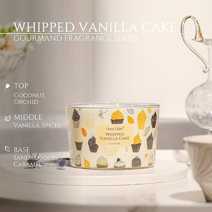 HomeLights Scented Candles for Women & Men, 18oz Candle Jars Aromatherapy 4-Wick Candle, Ideal for Rustic Modern Home Decor and Gifts, Whipped Vanilla Cake - Bloomnest