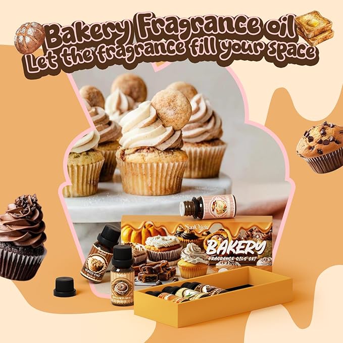 Bakery Essential Oils Set, Fragrance Oil Set for Diffuser, Scent Diffuser Oil for Candle Making- Chocolate Cookies, Creamy Vanilla, Coffee Cake, Pumpkin Pie, Candy Cookies, Cinnamon Rolls - Bloomnest