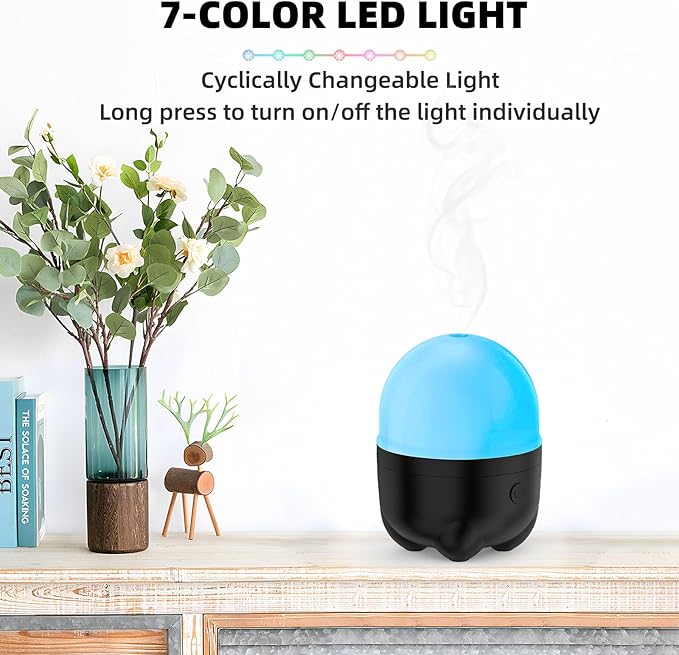 150ML Cordless Essential Oil Diffuser, Built-in 6000mAH Rechargeable Battery, 7 Hours Run Time, 7 Colors LED Light, Portable Aromatherapy Diffuser for Home, Outdoor, Travel - Bloomnest