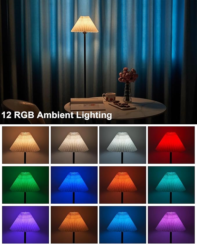 UMEXUS Cordless Floor Lamp for Bedroom, Rechargeable Battery Operated with Remote & Timer, Dimmable RGB, Pleated Standing Light Small Corner Pole Lamps for Living Room Bedside Outdoor Patio Home Decor - Bloomnest