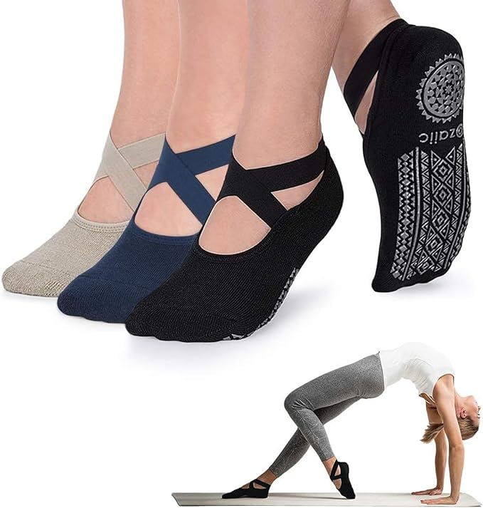 Ozaiic Pilates Socks for Women Non Slip Grip, Yoga Socks with Grippers for Barre, Hospital, Ballet, Dance, Barefoot Workout - Bloomnest