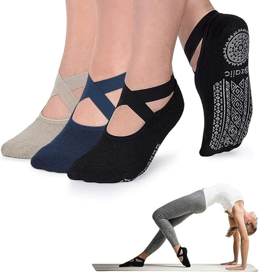 Ozaiic Pilates Socks for Women Non Slip Grip, Yoga Socks with Grippers for Barre, Hospital, Ballet, Dance, Barefoot Workout - Bloomnest