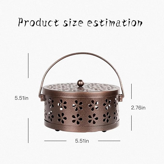（2Pack,Bronze） Retro Portable Iron Mosquito Coil Holder with Handle Round Fireproof Incense Holder for Home Office. - Bloomnest