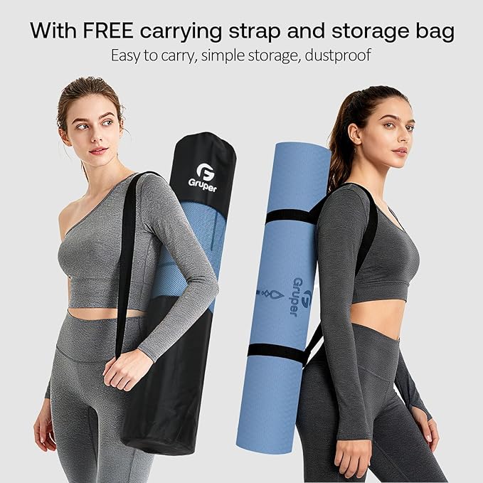 Yoga Mat Non Slip TPE Extra Wide Yoga Mat with Alignment Mark, 72"L x 32"W x 0.32"/0.24"Th (183cm x 80cm x 8mm/6mm), Anti-Tear Exercise Mat with Carrying Strap and Bag, Workout Mats for Yoga, Pilates - Bloomnest